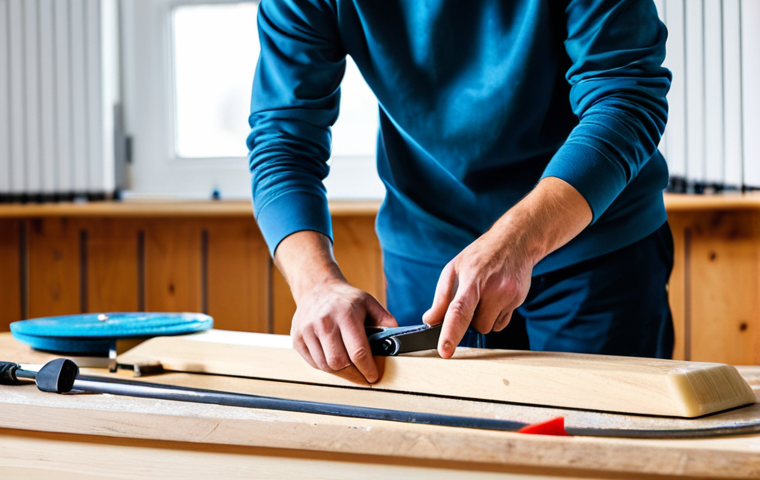 A professional, fully clothed individual in modest, appropriate attire, carefully applying storage wax to the base of a ski with an iron. The scene is set in a clean, well-lit home workshop, featuring a sturdy workbench and specialized ski tuning tools. Focus on the detailed process, the pristine condition of the ski, and the diligent nature of the task. Perfect anatomy, correct proportions, natural pose, well-formed hands, proper finger count, natural body proportions, professional photography, high quality, safe for work, appropriate content, family-friendly.