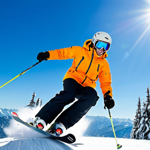 Home 23 Action Shot on the Slopes**
"A skier in mid-air, carving a turn on a sunny, snow-covered mountain, fully clothed in a brightly colored, waterproof ski jacket and pants, wearing a helmet and goggles. Background features snow-covered trees and a clear blue sky. Safe for work, appropriate content, perfect anatomy, natural pose, professional action shot, high quality, well-formed hands, proper finger count, modest ski attire, family-friendly."
**