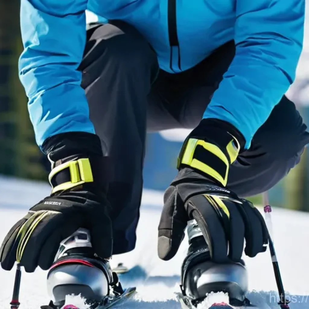 스키 장갑 선택법 - **Prompt:** A close-up, dynamic shot of a skier's gloved hands expertly gripping ski poles while act...