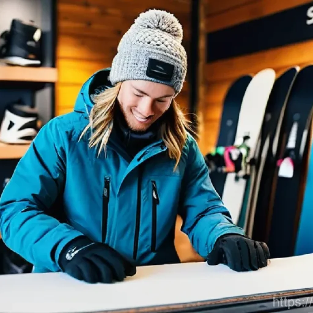 스노우보드 초보자가 피할 실수 - **Prompt:** A focused snowboarder, a young adult with an athletic build, is meticulously adjusting t...