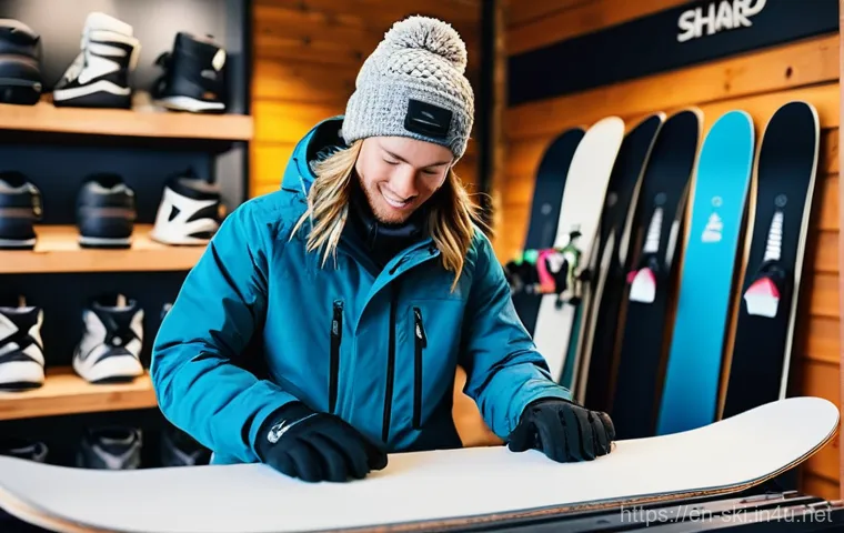 스노우보드 초보자가 피할 실수 - **Prompt:** A focused snowboarder, a young adult with an athletic build, is meticulously adjusting t...