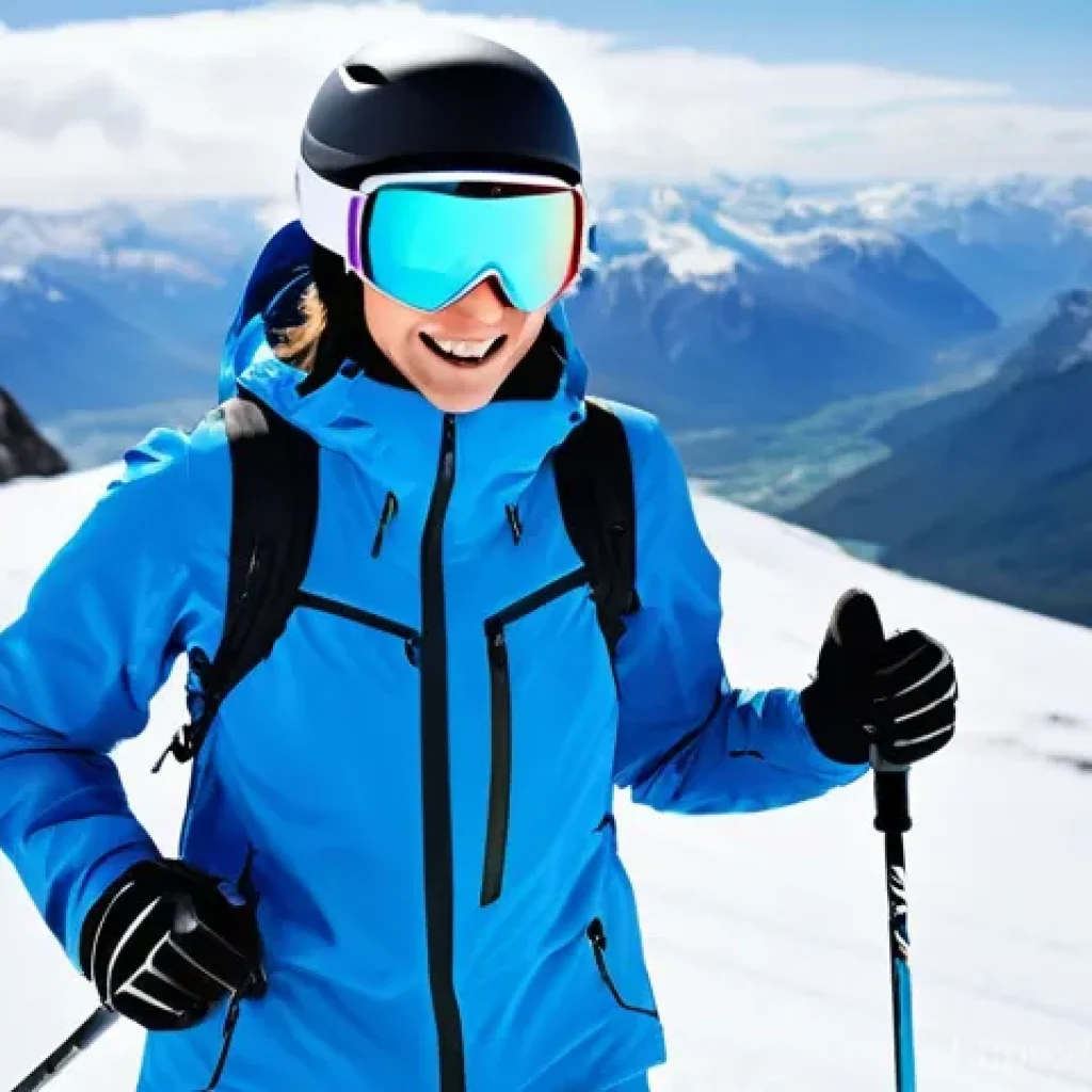 스키 초보자 코스 복장 - **Vibrant Skier on a Powder Day:** A dynamic, full-body shot of a confident young adult skier (gende...