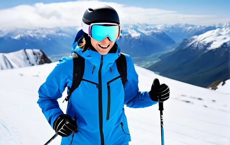 스키 초보자 코스 복장 - **Vibrant Skier on a Powder Day:** A dynamic, full-body shot of a confident young adult skier (gende...