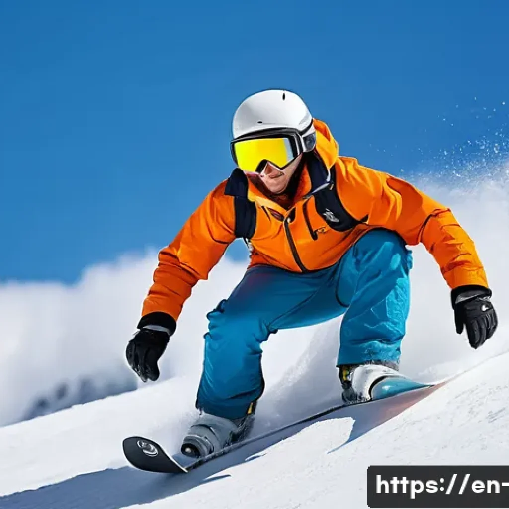 스노우보드 보호대 필요성 - A dynamic winter sports scene showing a snowboarder wearing a certified safety helmet with a sleek p...