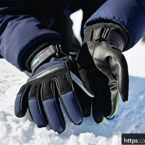 스노우보드 장갑의 중요성 - A close-up shot of high-performance snowboard gloves featuring a hybrid insulation design: synthetic...